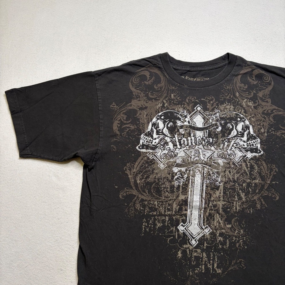Atonement T-Shirt Mens XL Black Gothic Cross Skull Graphic Y2K Streetwear Tee